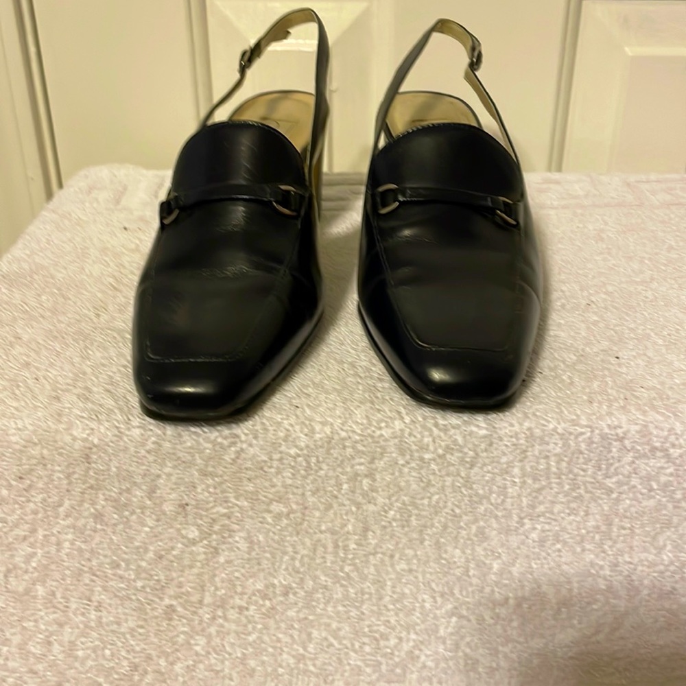 Calico slingback shoes, navy